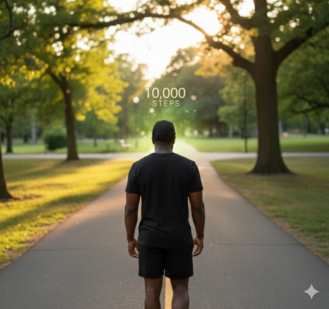 Smartwatch tracking steps during a walk