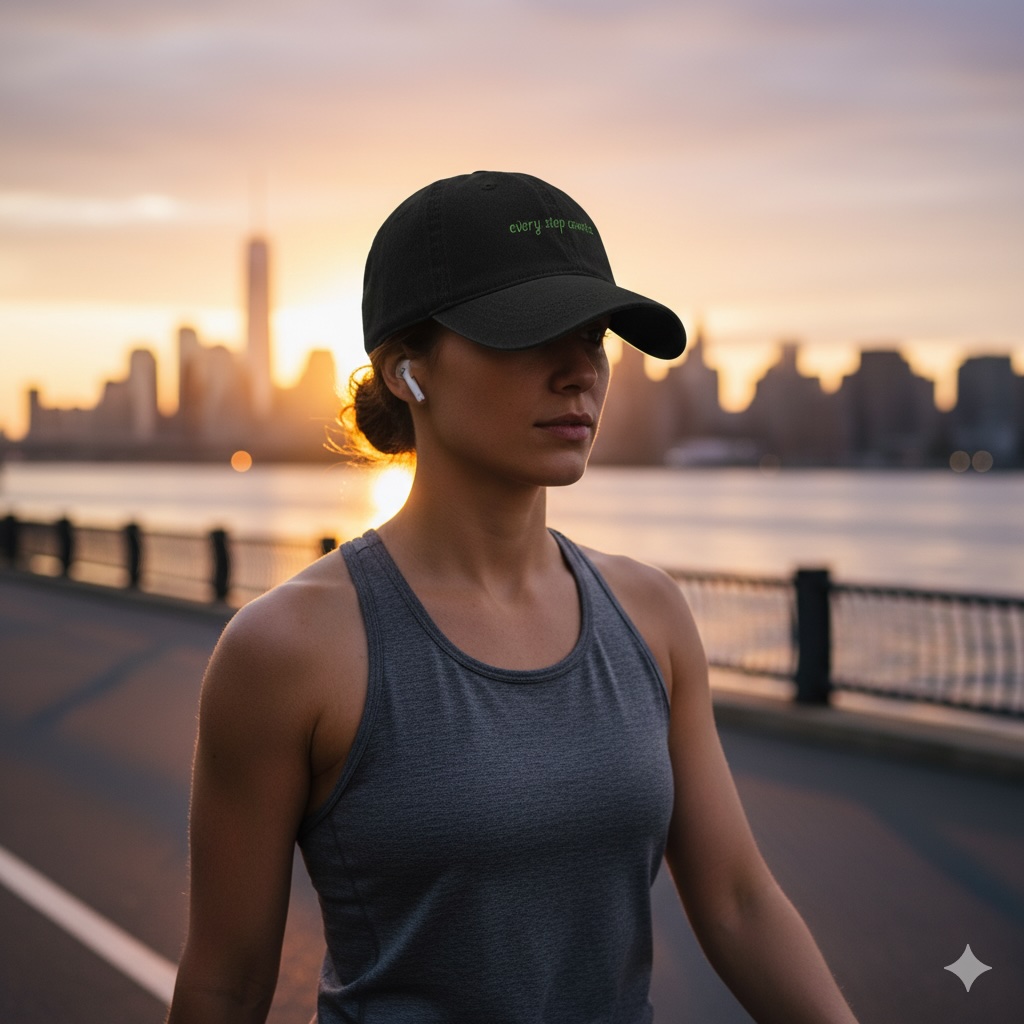 Woman wearing Every Step Counts hat